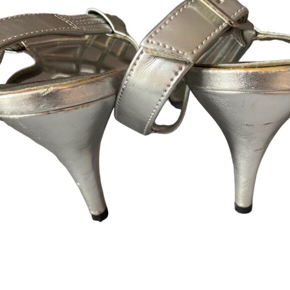Silver party shoes pumps stilettos 3” heels wide sling back straps size 8 - Picture 5 of 8